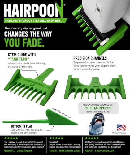 Fade Hairpoon Kit - Self-Haircut Taper Guard System with Vertical Stem Guide - DIY Barber Tool for Blending Sides and Top (#0-1 Green, Standard) #0-1 Green