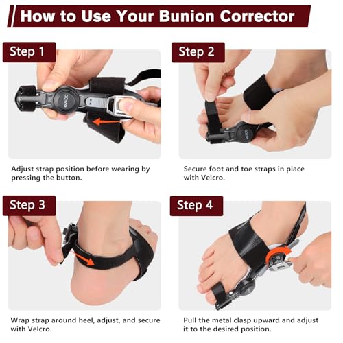 TUOB Bunion Corrector for Women & Men Big Toe, Toe Straightener Device with Adjustable Bunion Splint, Bulit in Silicone Bunion Pad Benefit for Pain Relief
