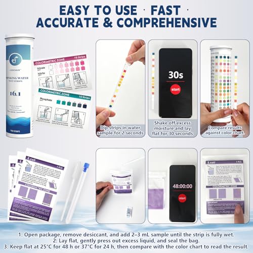 20 in 1 Water Tester for Drinking Water, Well Water Testing Kit, Suitable for Household Tap Water, Natural Water Quality Testing, Can Detect Water Hardness, Chlorine, Lead, Ph, Etc. (123 Test Strips) 20 in 1