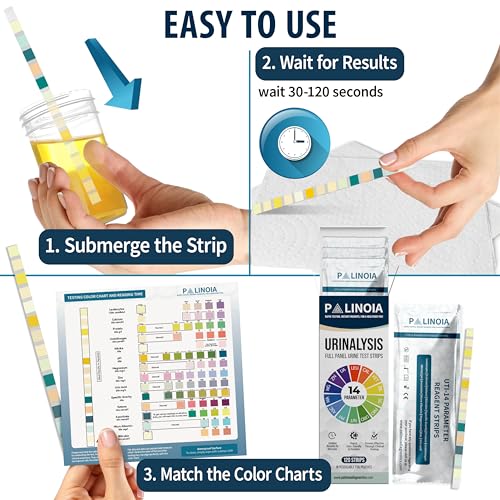 Palinoia 14-in-1 Full Panel Urine Test Strips for Urinalysis, 120 Count