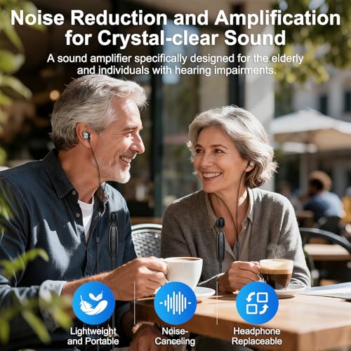 IceHeat Personal Sound Amplifier for Seniors – Affordable & Easy-to-Use, 50dB Gain, 7-Level Tone Control, Noise Cancelling, Rechargeable with Long Battery Life, Black