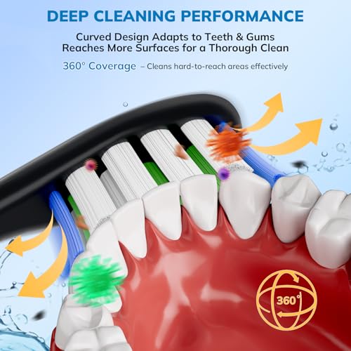 Replacement Toothbrush Heads for Philips Sonicare - 16 Pack Soft Gentle Bristles Compatible with Most Sonicare Click-On Electric Toothbrushes (Black) 16p Black