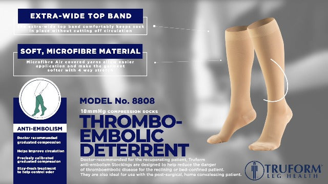 Truform Anti-Embolism Medical Compression Stockings for Post Surgery Hospital Recovery, DVT, Edema, Swelling, Embolism, 18 mmHg, Men & Women Knee High Length, Closed Toe, Beige, Large (short length) Large (1 Pair)