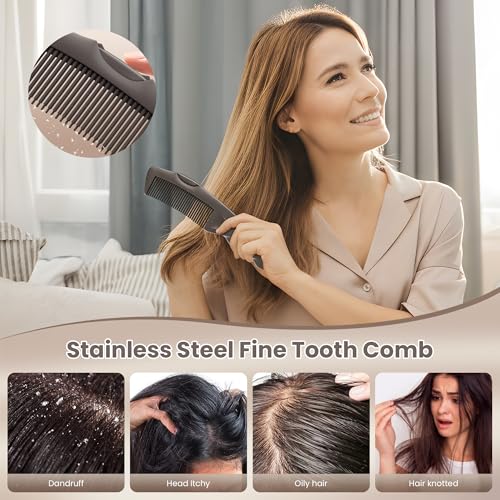 Dandruff Comb Remover Scalp Detox Comb for Build Up Self Cleaning Hair Comb 2PC Brown