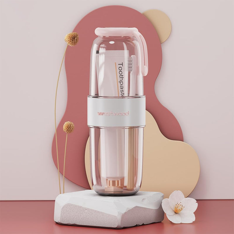 Luxury Transparent Pink Plastic Travel Toothbrush Holder Case with Cover, Portable Travel Toothbrush Cup, Storage Container for School Camping Business Trip Bathroom Light Pink