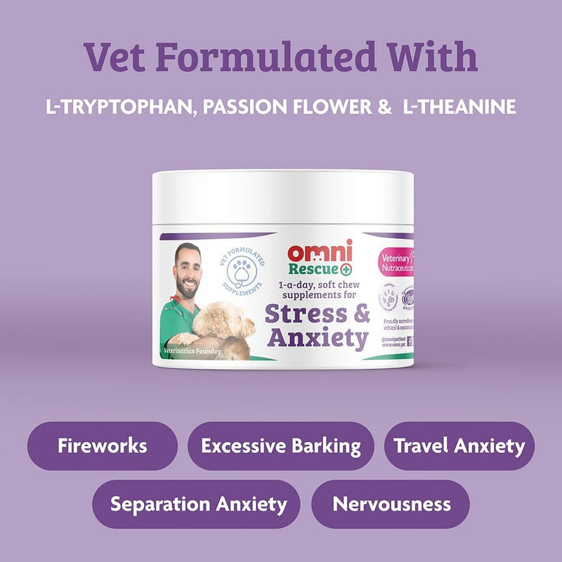 Omni Dog Anxiety Relief Supplement - Dragons’ Den Winners, One-a-Day Supplements for Dogs, Aids Stress and Anxiety with L-Tryptophan L-Theanine for Calming, 30 Servings, Small Dog 0-15Kg Pack of 1 Small Dogs (0-15kg)
