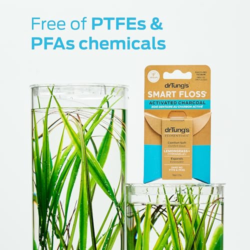 DrTung's Vegan Activated Charcoal Floss - Lemongrass Flavor - Pack of 6 90 Foot (Pack of 6)