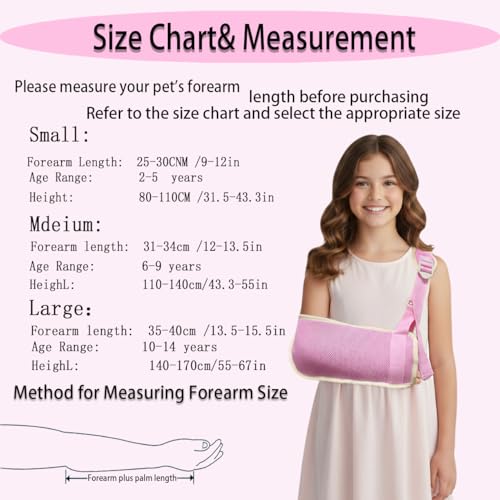 Children's Arm Sling Mesh Stabilizer for Wrist Elbow Shoulder(Pink, Large) Pink