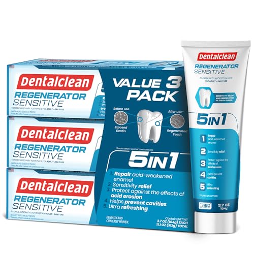 Dentalclean Pack of 3 Regenerating Tooth Gel, 3.7 oz 104g + 3 White Strip Dental Floss 50m (Mint, Plaque Removal)