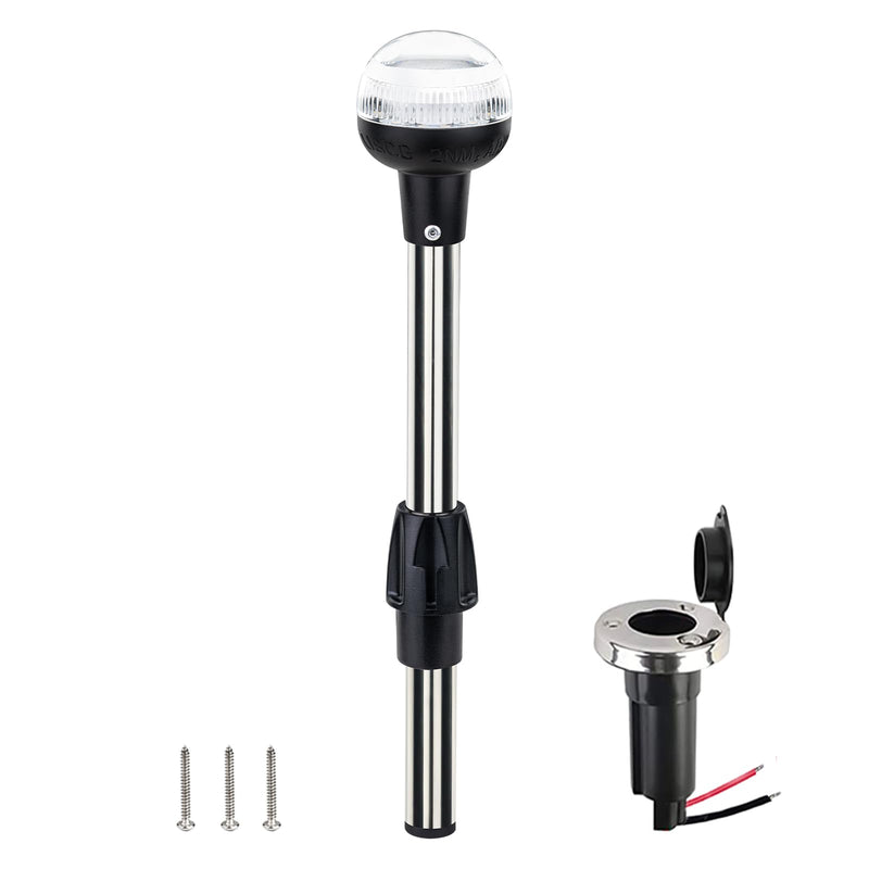 Anchor Light Boat Stern Light LED Marine Navigation Lights USCG 2 NM All Round White Stainless Steel 2 Pin Detachable Plug in 12 Volts (Flush Mount Base, 12 Inches) Flush Mount Base