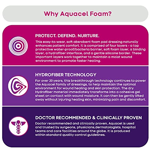AQUACEL Foam 4"x4" Adhesive Wound Dressing, Waterproof, 10 Ct 4" x 4" (10 Count)