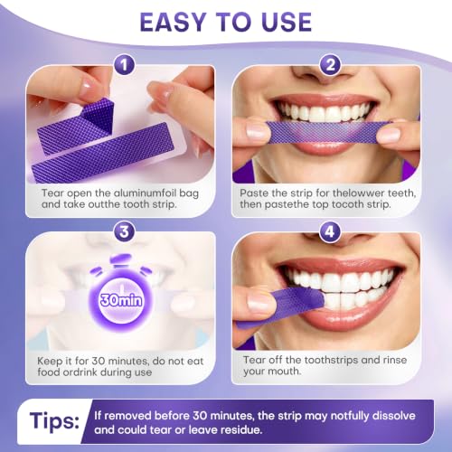 Purple Teeth Whitening Strips 42 Count, Removes Yellow Teeth Stains