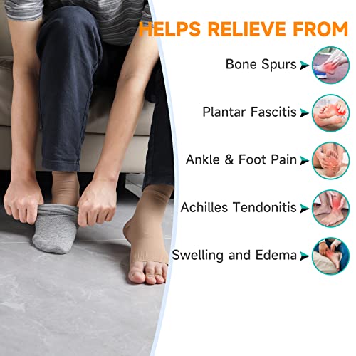 TOFLY Plantar Fasciitis Relief Compression Socks 20-30mmHg for Men & Women Beige Small (1 Pair)