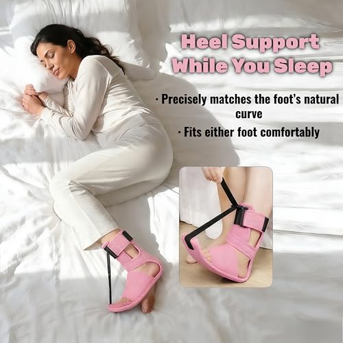 Plantar Fasciitis Night Splint, Adjustable Single Pull Strap Dorsiflexion Brace for Plantar Fasciitis Relief, Foot Drop, Achilles Tendonitis & Heel Pain (Pink)