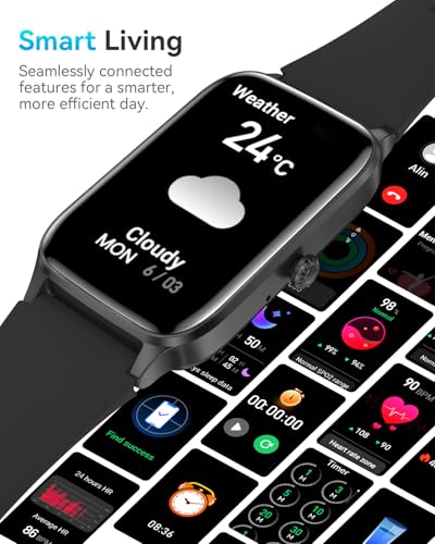 Fitness Tracker for Women Men, Activity Smart Watch Compatible with Android iPhone, Step Counter with 110+ Sports, Sleep Monitor, Calorie Counter, IP68 Waterproof (Black, 1.57) Black