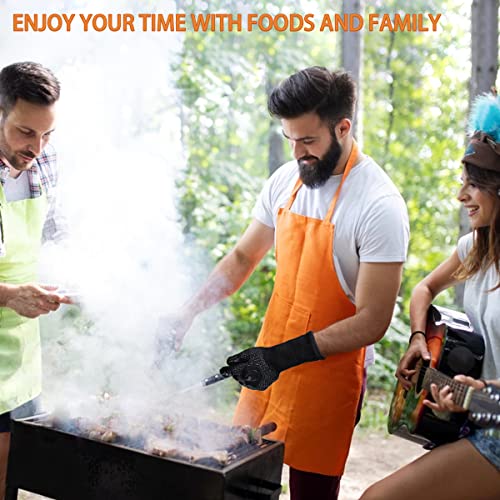 BBQ Gloves 1472F Heat Resistant Non-Slip Silicone 13.5in (Black) Black