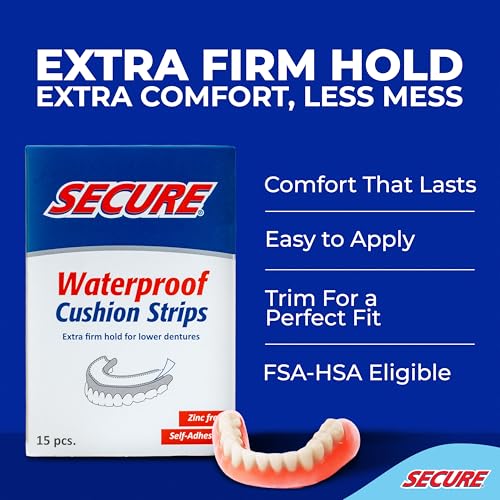 Secure Denture Adhesive Strips for Lowers, Zinc Free Glue, 60 Strips 4