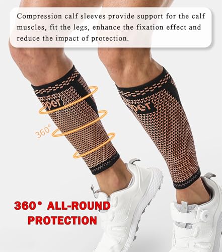 1 Pair Calf Compression Sleeve for Men and Women, Leg Compression Sleeve for Shin Splint Relief, Leg Cramps, Varicose Vein, Calf Support Sleeves for Running, Walking, Hiking (Brown, Large) Brown