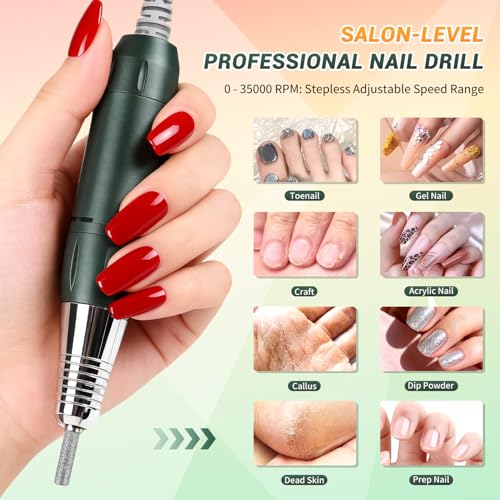 JEWHITENY Professional Rechargeable Nail Drill 35000 RPM, SG707 Electric Nail File with 6 Drill Bits for Acrylic Nails Gel Polishing Removing(Pink) Pink