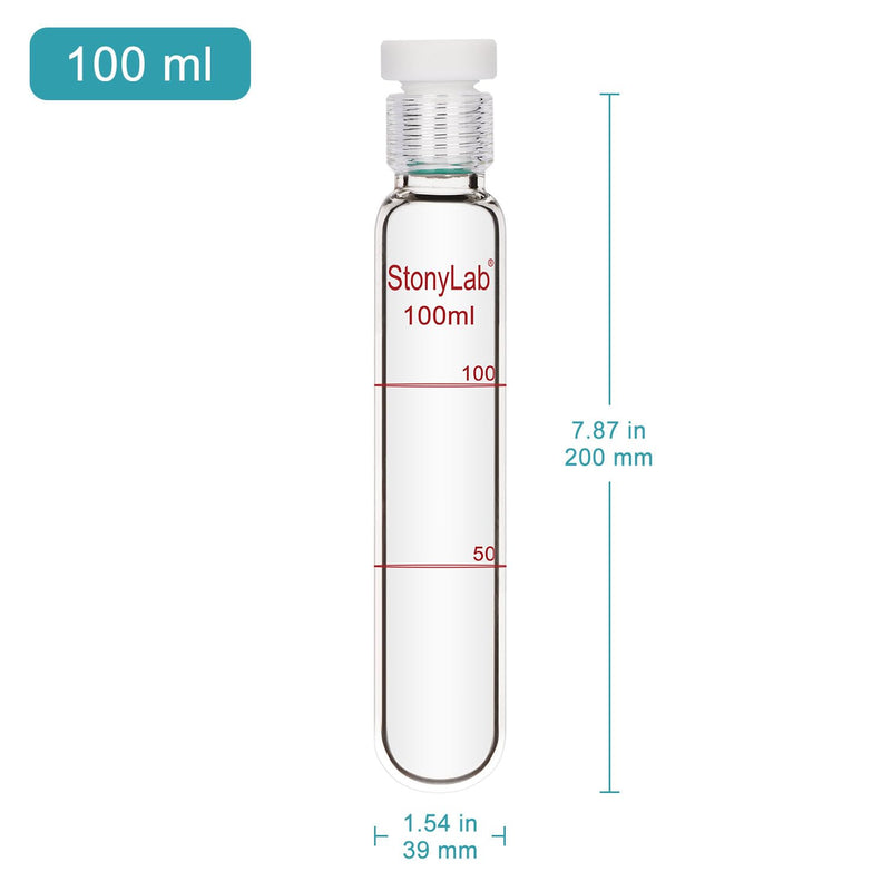 stonylab Test Tube with PTFE Screw Cap, Borosilicate Glass Graduated Colorimetric Tube Culture Tube 100 ml