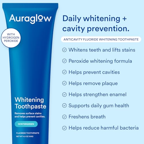 Auraglow Teeth Whitening Kit with LED Light & Whitening Toothpaste, 35% Carbamide Peroxide Gel, 20+ Treatments, Whiten Up to 10 Shades