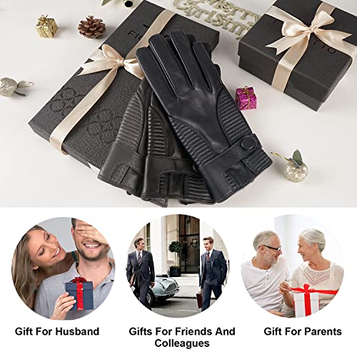 FIORETTO Men’s Winter Leather Gloves – Chrome-Free Sheepskin Driving Gloves with Cashmere Lining & Touchscreen M16516 Small Gray