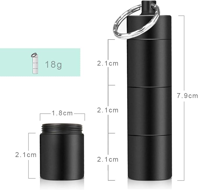 Opret Portable Pill Case, Waterproof, Nitro, Medicine Box, Three Times a Day, Forget to Drink Alum, Aluminum Alloy, Key Chain, Rubber Seal, 3 Connections, Set of 2 Colors, Black + Silver - BeesActive Australia