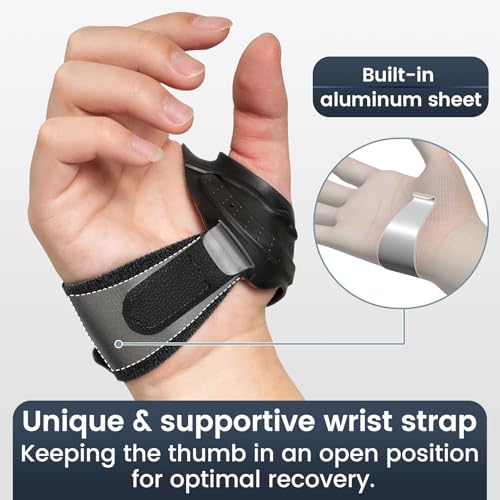 CMC Thumb Support Brace - with Firm Supportive Wrist Strap, Dual Density Thumb Brace Stabilizes CMC Joint, Pain Relief for Osteoarthritis for Women and Men (Black, Left Hand, Medium) Black, Left Hand
