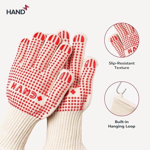 Hand+ Heat Resistant Oven Gloves (Size L/XL) 932°F / 500°C for BBQ Baking Cooking Smoker Fireplace Camping with Silicone Grip Thermo Dot Level 4 EN407 Certified