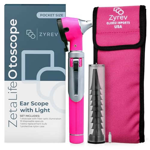 Zyrev ZetaLife Otoscope - Ear Scope with Light, Ear-Infection Detector, Pocket Size (Pink Color) Pink