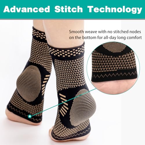 INDEEMAX Ankle Brace for Women & Men, Ankle Compression Sleeve Support Copper Infused Ankle Brace for Sprained Ankle, Plantar Fasciitis Sports, Achilles Tendonitis Pain Relief, Copper Black, S Small