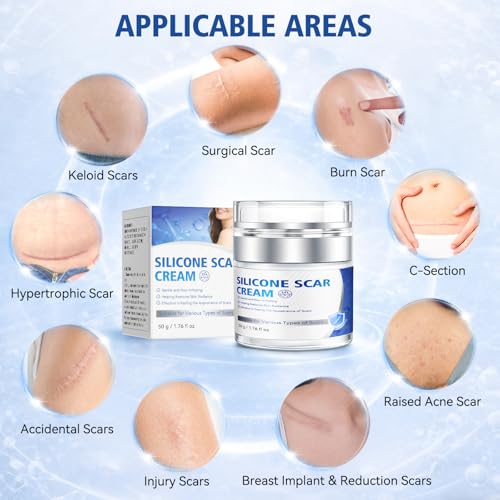 Scar Cream - Advanced Silicone Scar Gel, Professional Scar Removal Cream for Surgical Scars, C-Section, Stretch Marks, Acne, Injury, Burns, Keloids, Old and New Scars (1.76 fl oz)