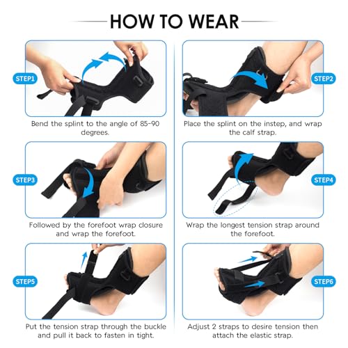 Plantar Fasciitis Night Splint: Upgraded Brace with Soft Memory Foam Pad | Ankle Brace for Plantar Fasciitis Relief Achilles Tendonitis Relief Foot Drop Heel Arch Pain Black