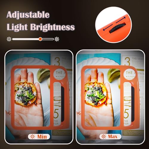 5X 10X Full Page Magnifying Glass for Reading, Rechargeable with 48 Adjustable LED Lights & 3 Light Modes, Comfort-Grip & Lightweight Handheld Magnifier for Seniors, Reading Aid, Low Vision(Orange) Orange