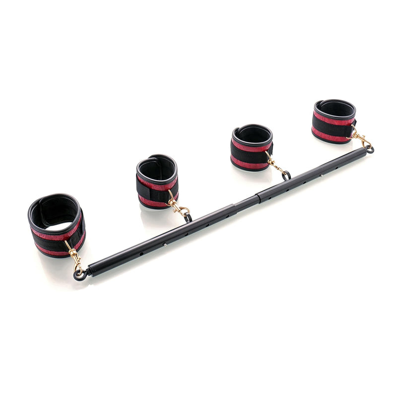Heavy Duty Stainless Steel Expandable Spreader Bar with 4pcs Furry Purple Detachable Adjustable Straps,Workout Bar for Home Indoor Gym Training Kit Black+PU Red Embossed Kit
