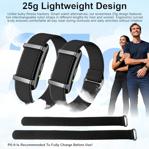 Smart Bracelet Fitness Trackers for Men Women, Smart Watch 24/7 Heart Rate Sleep Stress HRV Monitor, 170+ Sports Modes, 2 Bands, Free APP Black