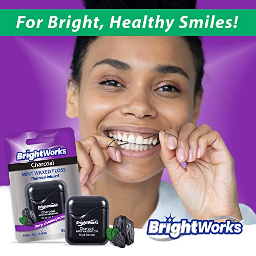 BrightWorks Dental Floss 55yd 4-Pack Charcoal Mint Waxed Black