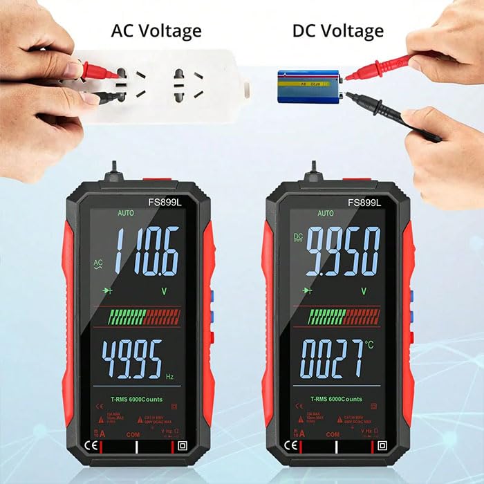 USB Rechargeable Digital Multimeter 6000 Counts Large Color Screen & Backlight FS899L Smart Auto Ranging Multimeter True RMS Digital Voltmeter Multi Meter Digital Tester for Automotive Home - BeesActive Australia