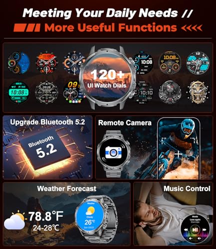 Militrary Smart Watch for Men,1.85" HD/800mAh Battery Smart watches for Android/iOS (Bluetooth Call Answer/Calls)Fitness Tracker,100+ Sports/LED Flashlight/IP68 Waterproof/Sleep Tracker Smartwatch Black
