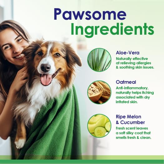 Oatmeal Dog Conditioner for Dry Itchy Skin with Soothing Aloe Vera, Suitable for All Pets, with Cucumber Essence and Ripe Melon Extract, Moisturizes and Detangles Matted Hair, 16 Oz - BeesActive Australia