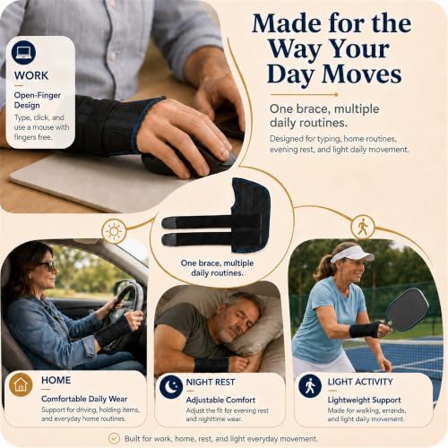 Carpal Tunnel Wrist Brace, Removable Palm Splint, Night Support Left Large
