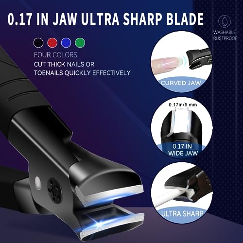 Heavy Duty Nail Clippers for Thick Nails, Anti-Slip Toenail Clipper Set for Seniors & Women at Home Salon black