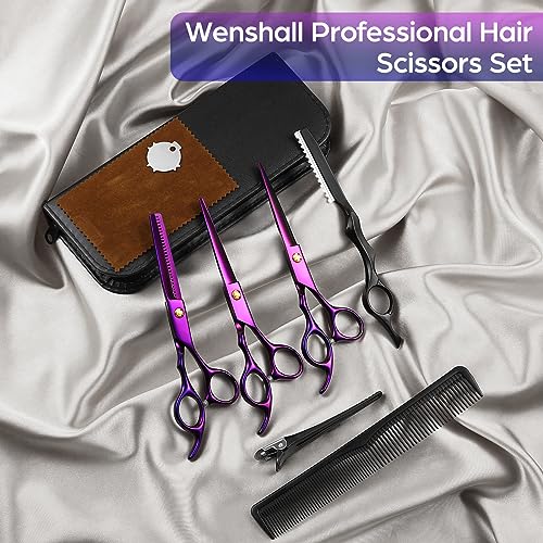 Wenshall Hair Cutting Scissors Professional 6.89 inch Barber Scissors Multifunctional Salon Thinning Scissors Straight Shears Tools for Mother Father Friends' Christmas Gift Purple