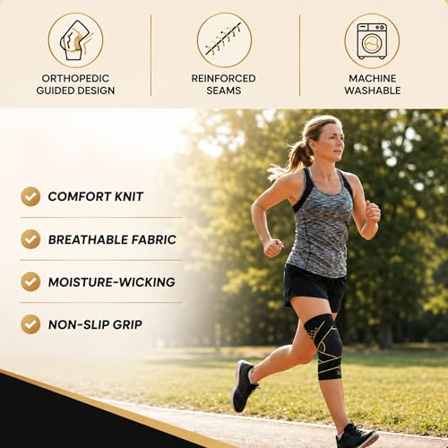 CopperJoint Adjustable Knee Sleeve with Straps Women & Men, Single, Medium w/Strap (Single)