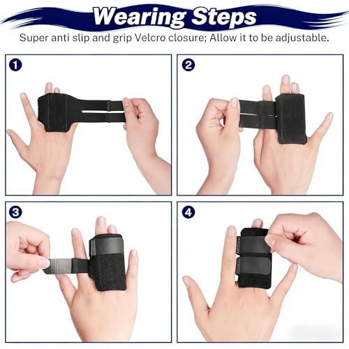 Trigger Finger Splint with 2 Metal Support Bars, Double Finger Brace Support, Adjustable Finger Immobilizer for Finger Injury, Sprain and Arthritis Pain Relief (2)