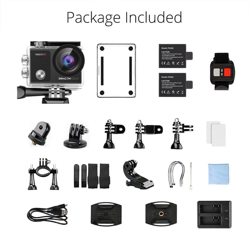 Dragon Touch 4K Underwater HD Action Camera, Vision 3 Pro Touch Screen 20MP 100FT Waterproof Video Camera Adjustable View Angle WiFi Sports Camcorder with Remote Control Helmet Accessories - BeesActive Australia