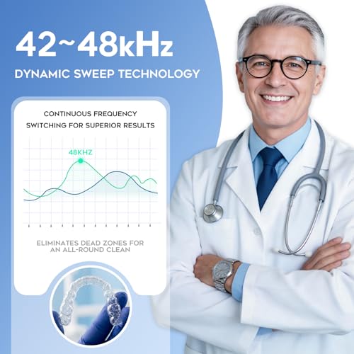 Ultrasonic Retainer Cleaner Machine, Dynamic 42-48kHz Dental Cleaning Pod with Digital Timer, 200ml Mouth Guard Cleaner Pod for Aligners, Night Guards, Dental Trays, Braces & Toothbrushes（White）
