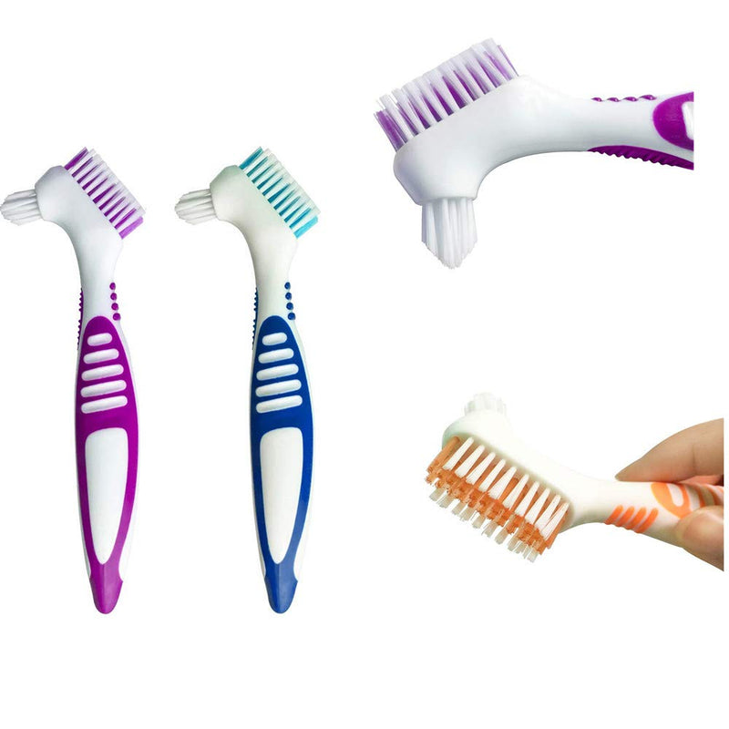 3 Pcs Denture Cleaning Brush Portable Cleaning Brush False Teeth Brushes for Denture Care Denture Cleaner with Multi-Layered Soft Bristles and Dual Angled (QIUTINGD-01) - BeesActive Australia