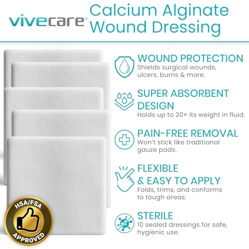 ViveCare Calcium Alginate Wound Dressing 4" x 4" (10 Pack)- Individually 4” x 4”