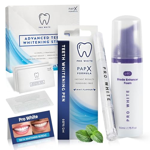 Pro White Ultimate Teeth Whitening Bundle - 3 Step Daily Teeth Whitening Kit with Enhancer Whitening Foam, Whitening Pen, & Teeth Whitening Strips for Adults - Home Care Routine for Sparkling Smile